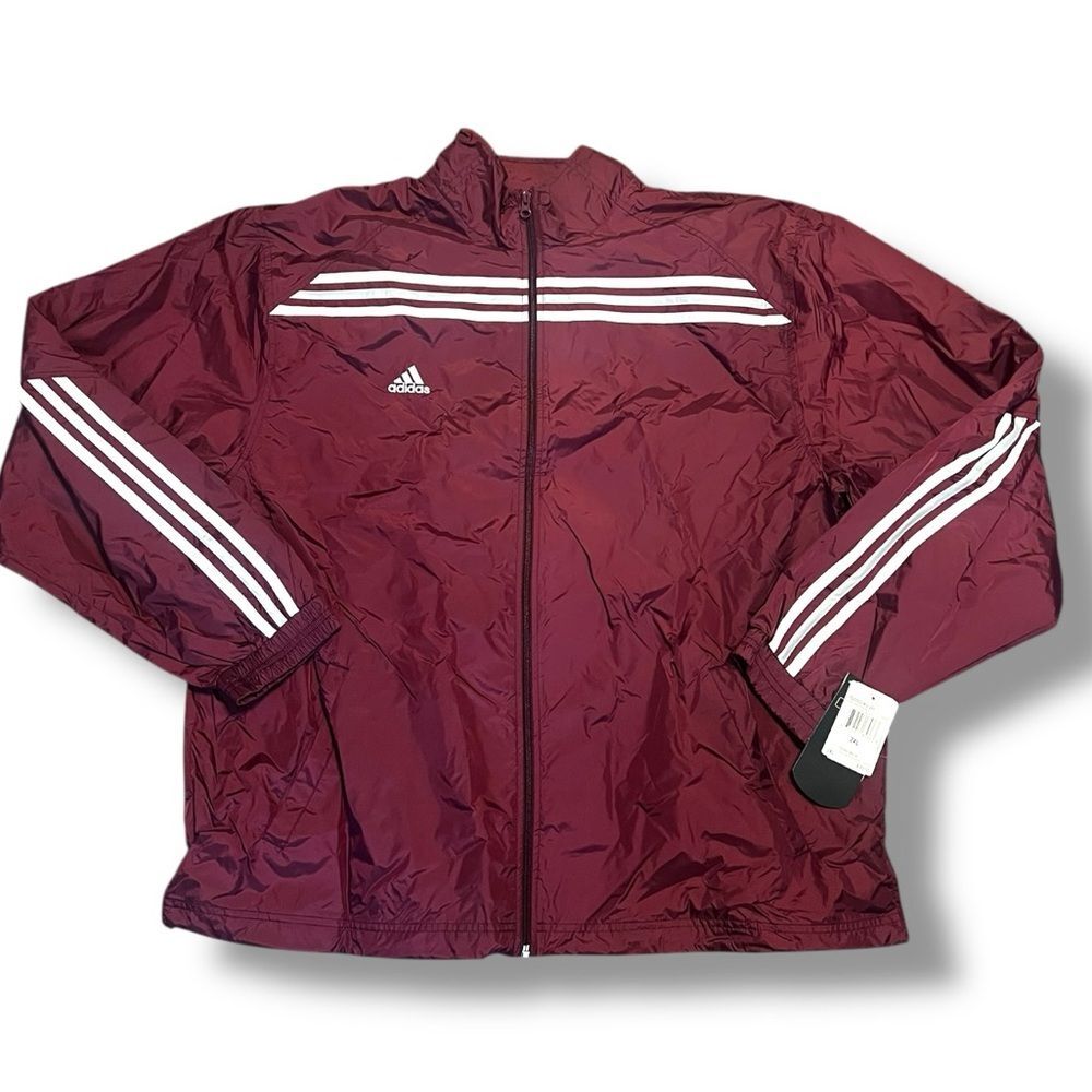 NWT Adidas Windbreaker Full Zip Jacket Vintage Retro Mens Sz 2XL Maroon 3 Stripe